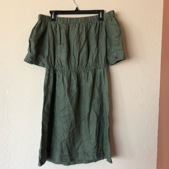 Frame off the shoulder linen medium green dress - Picture 3 of 7
